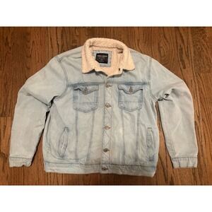 Sunrise Kingdom Womens Sherpa Lined Blue Denim Trucker Jean Jacket Light Wash L